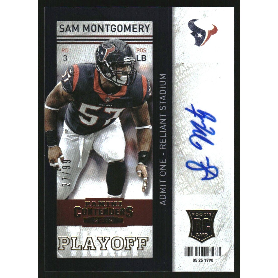 2013 Panini Contenders Playoff Ticket #180A Sam Montgomery AU