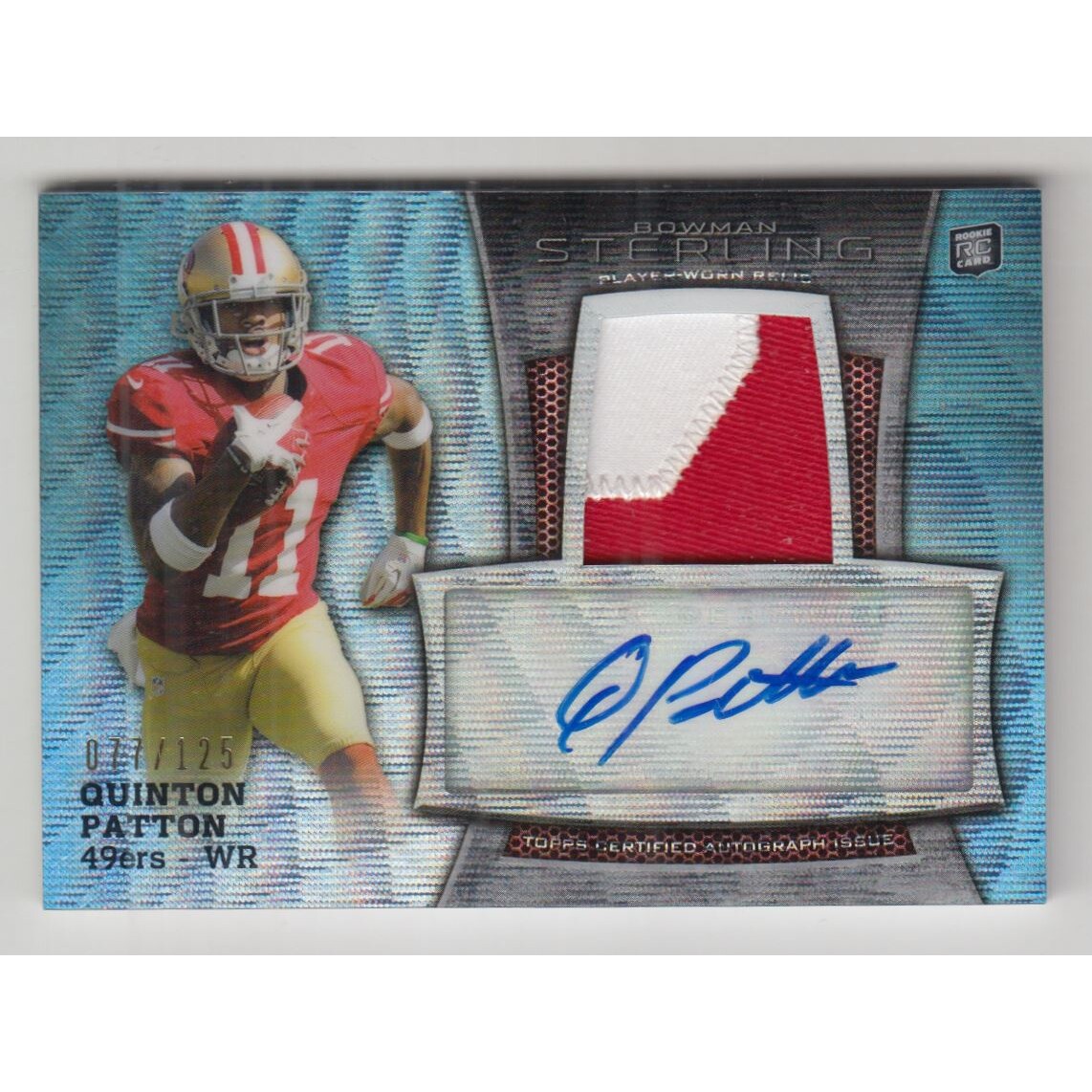 2013 Bowman Sterling Rookie Autograph Relics Blue Wave Refractors #BSARQP Quinton Patton
