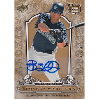 2008 UD A Piece of History Rookie Autographs Gold #141 Bronson Sardinha/75