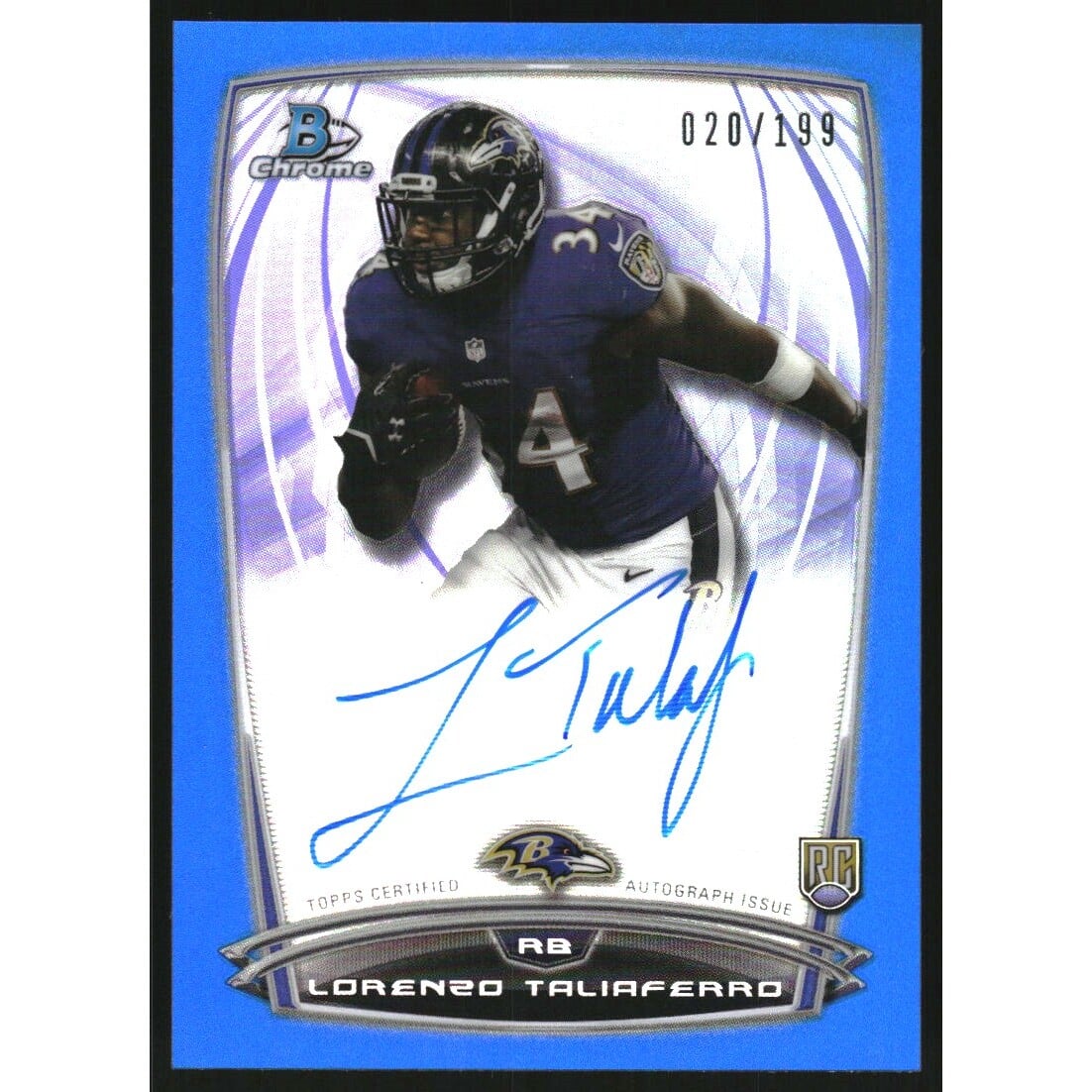 2014 Bowman Chrome Rookie Autographs Blue Refractors #RCRALTA Lorenzo Taliaferro. rookie card picture