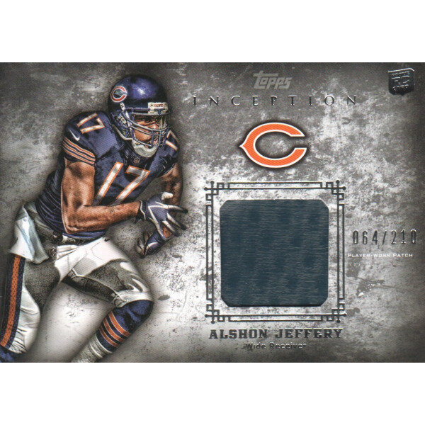 2012 Topps Inception Rookie Relics Patch #RPAJ Alshon Jeffery. rookie card picture