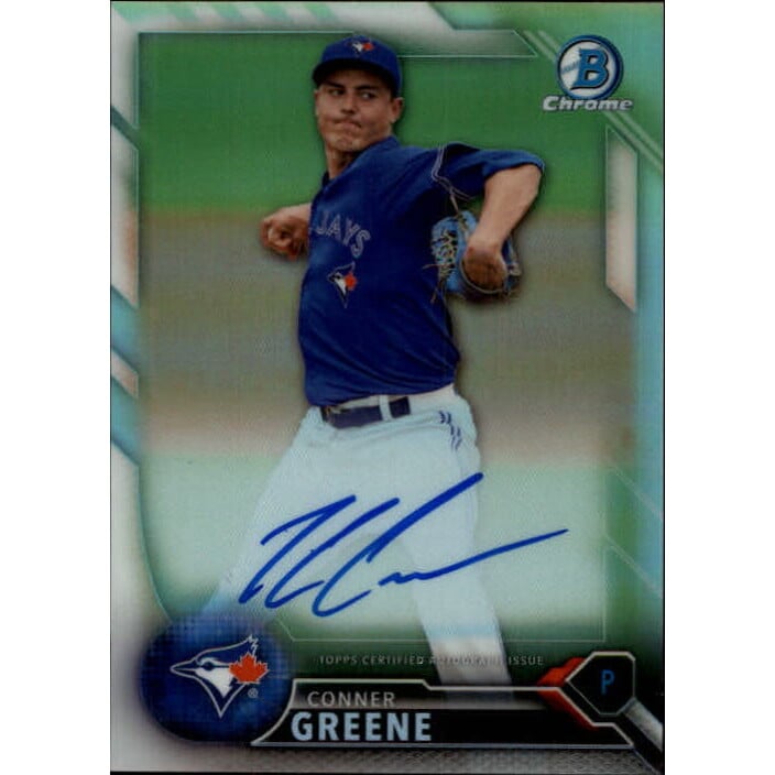 2016 Bowman Chrome Prospect Autographs Refractors #BCAPCG Conner Greene. rookie card picture