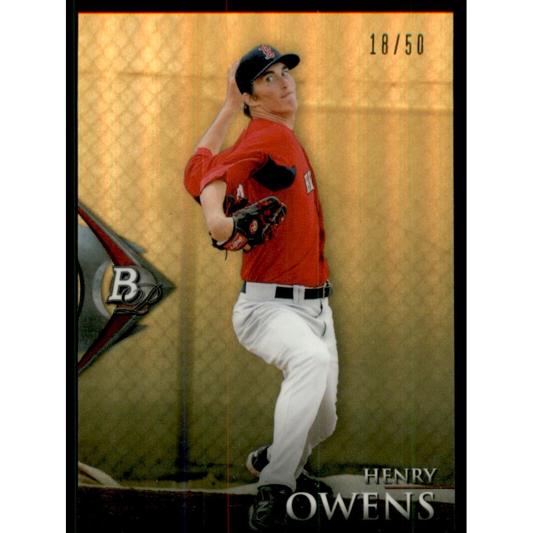 2014 Bowman Platinum Chrome Prospects Gold Refractors #BPCP25 Henry Owens. rookie card picture