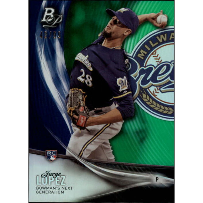 2016 Bowman Platinum Next Generation Green #NG16 Jorge Lopez. rookie card picture