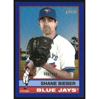 2025 Topps Heritage Chrome Blue Refractors #609 Shane Bieber