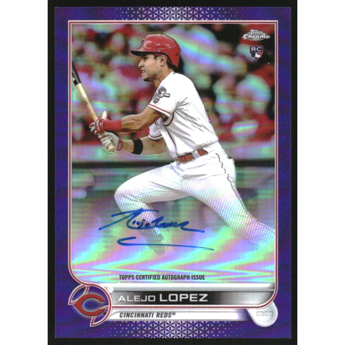 2022 Topps Chrome Rookie Autographs Purple Refractors #RAAL Alejo Lopez. rookie card picture