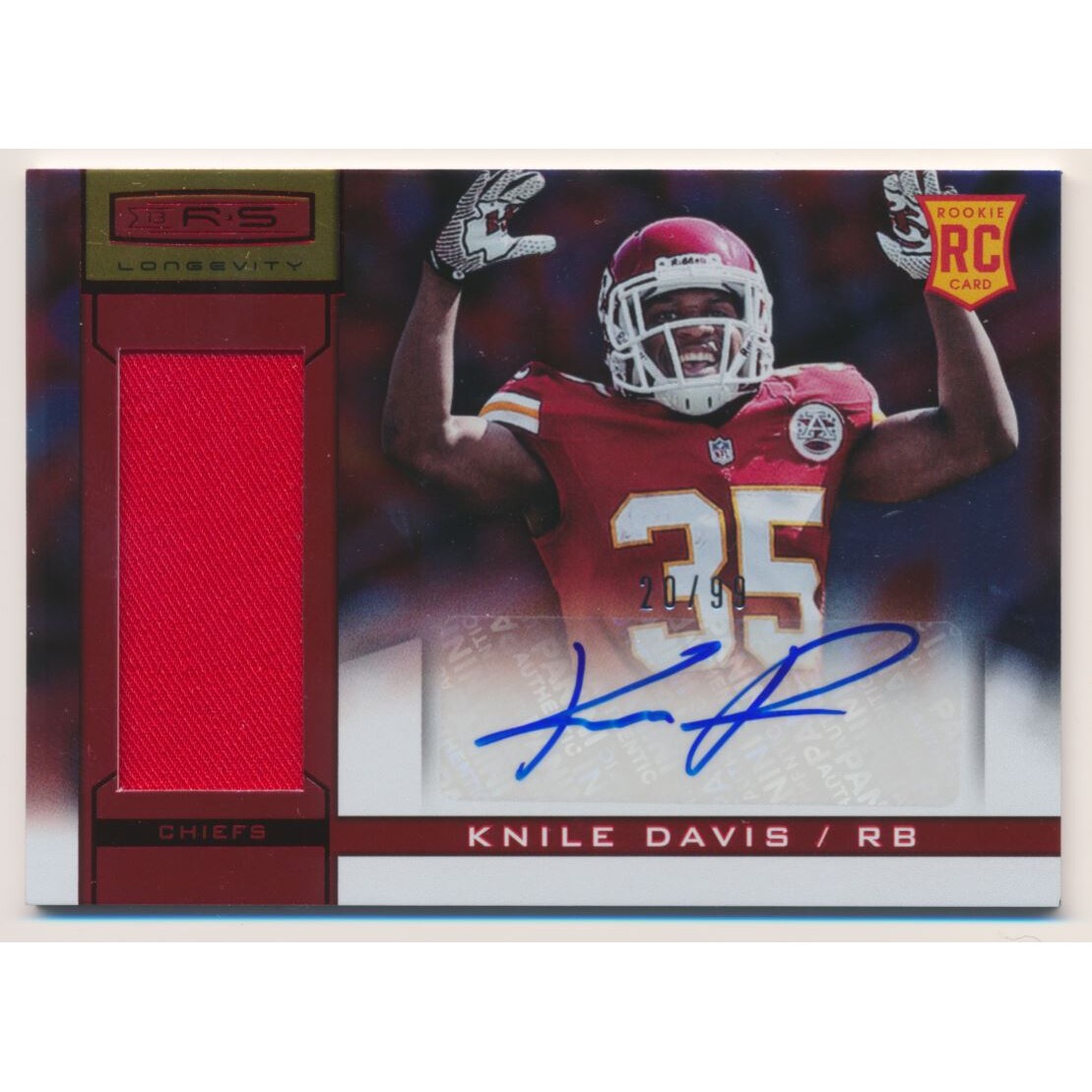 2013 Rookies and Stars Longevity Rookie Jersey Autographs Ruby #218 Knile Davis
