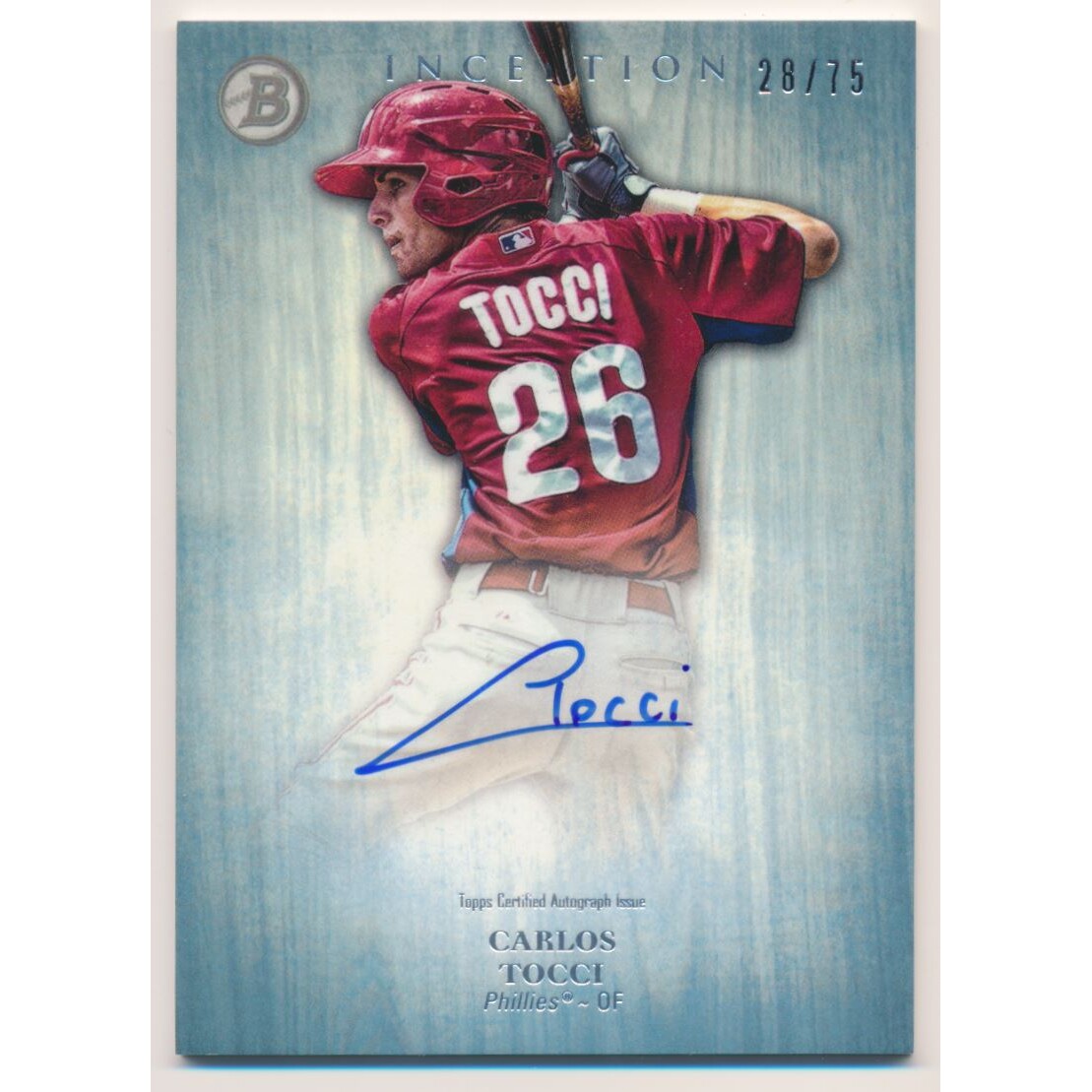 2014 Bowman Inception Prospect Autographs Blue #PACT Carlos Tocci. rookie card picture