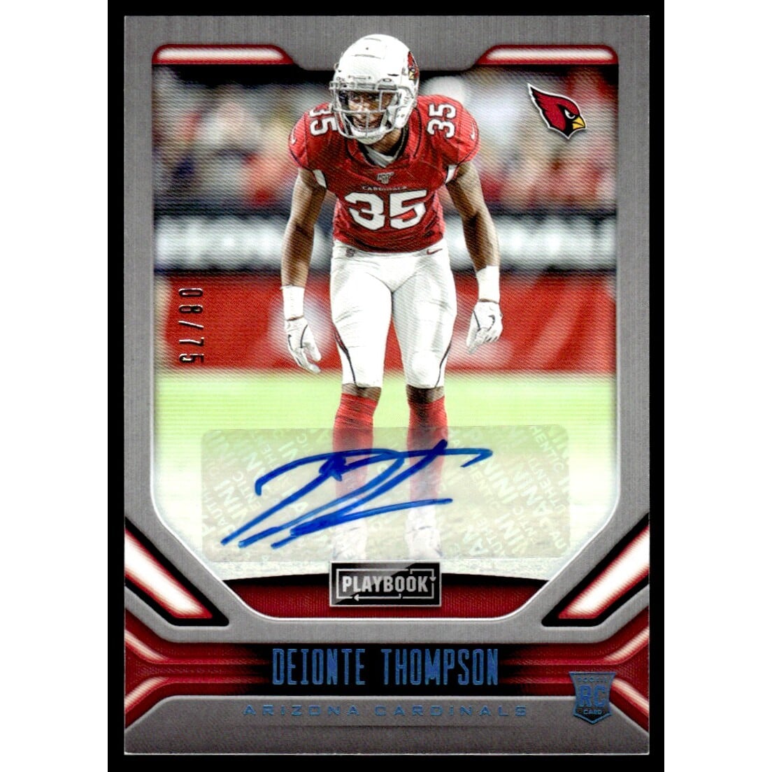 2019 Panini Playbook Rookie Signatures Platinum #159 Deionte Thompson/75. rookie card picture