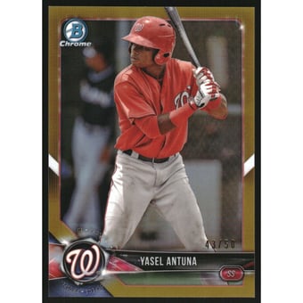 2018 Bowman Chrome Prospects Gold Refractors #BCP173 Yasel Antuna