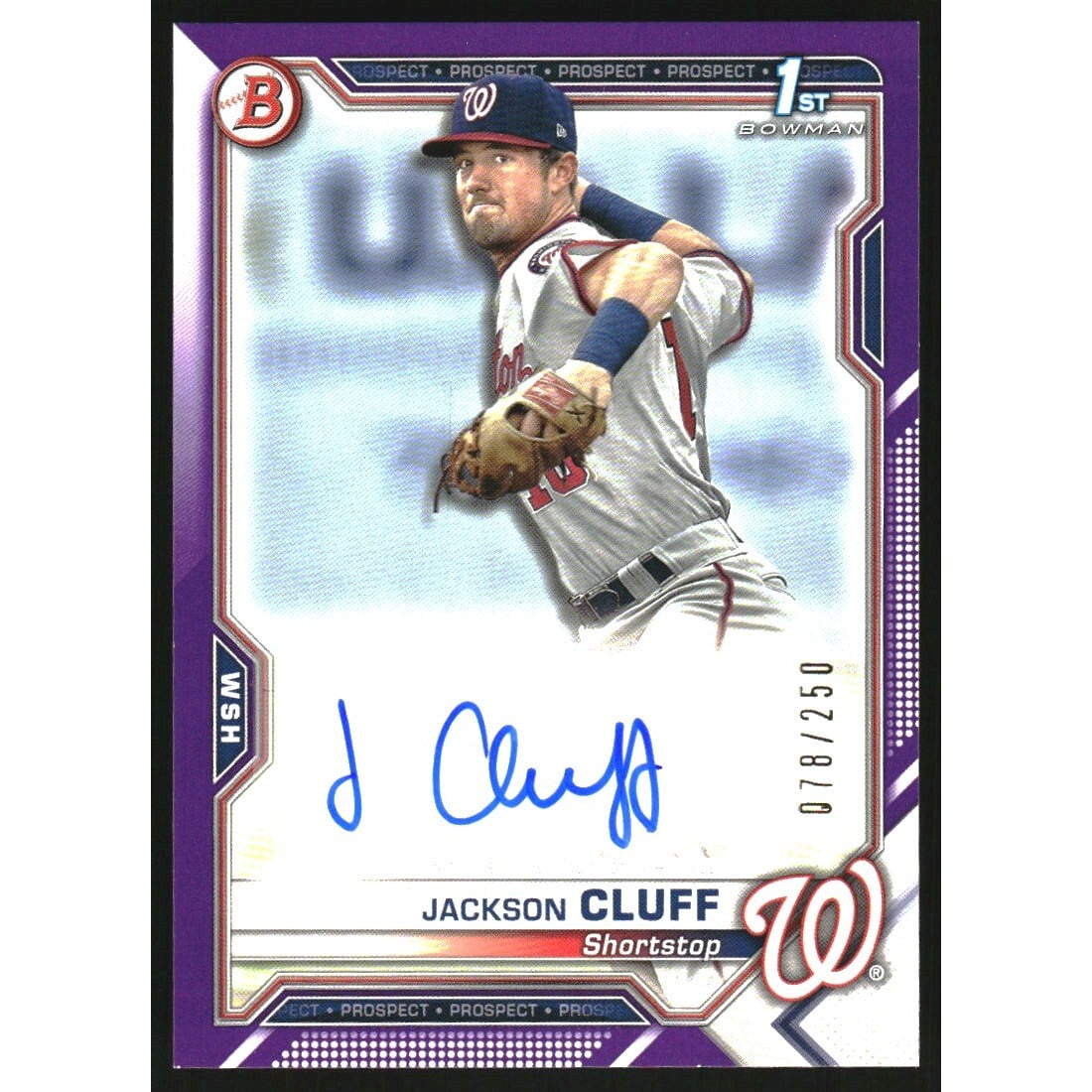 2021 Bowman Prospect Autographs Purple #PAPRJC Jackson Cluff