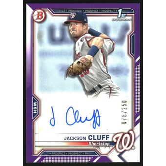 2021 Bowman Prospect Autographs Purple #PAPRJC Jackson Cluff