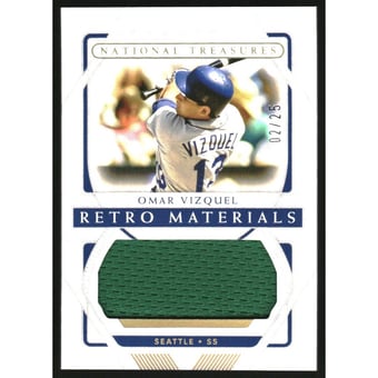 2021 Panini National Treasures Retro Materials Holo Gold #19 Omar Vizquel/25