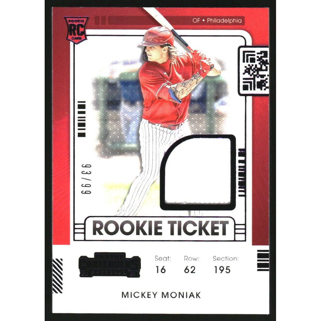 2021 Panini Contenders Rookie Ticket Jerseys Purple #38 Mickey Moniak. rookie card picture