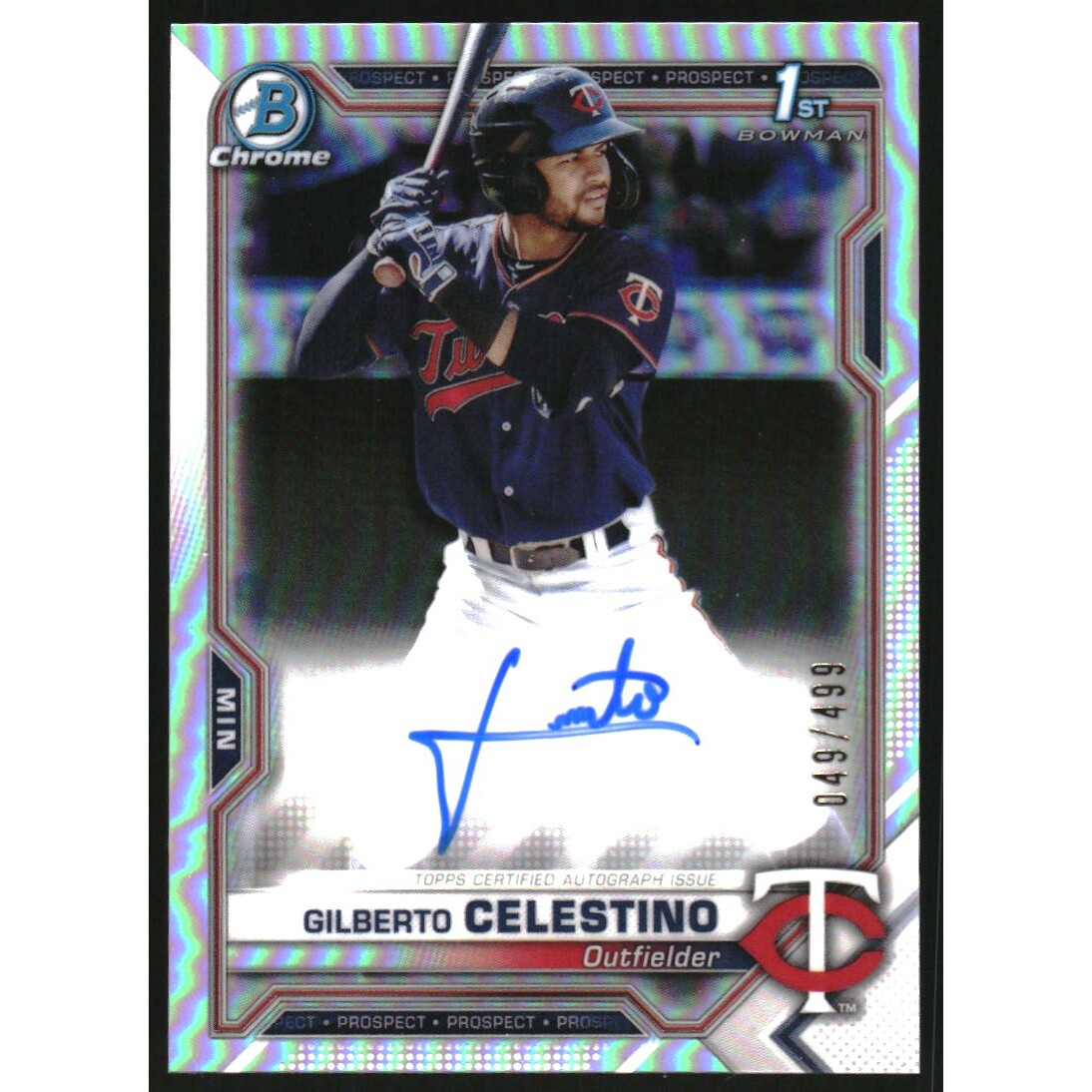 2021 Bowman Chrome Prospect Autographs Refractors #CPAGC Gilberto Celestino. rookie card picture