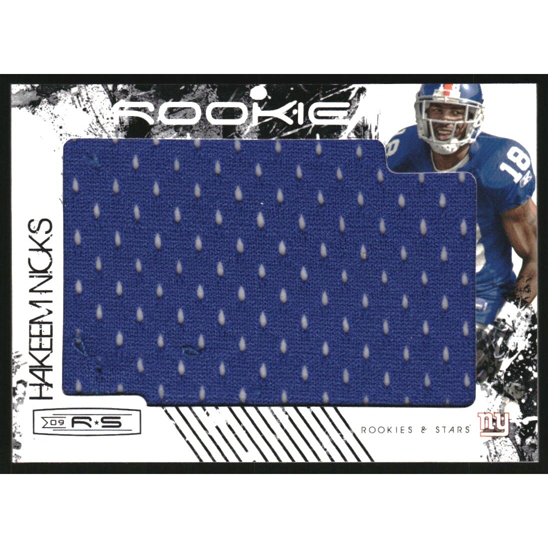2009 Donruss Rookies and Stars Rookie Jersey Jumbo Swatch #214 Hakeem Nicks. rookie card picture