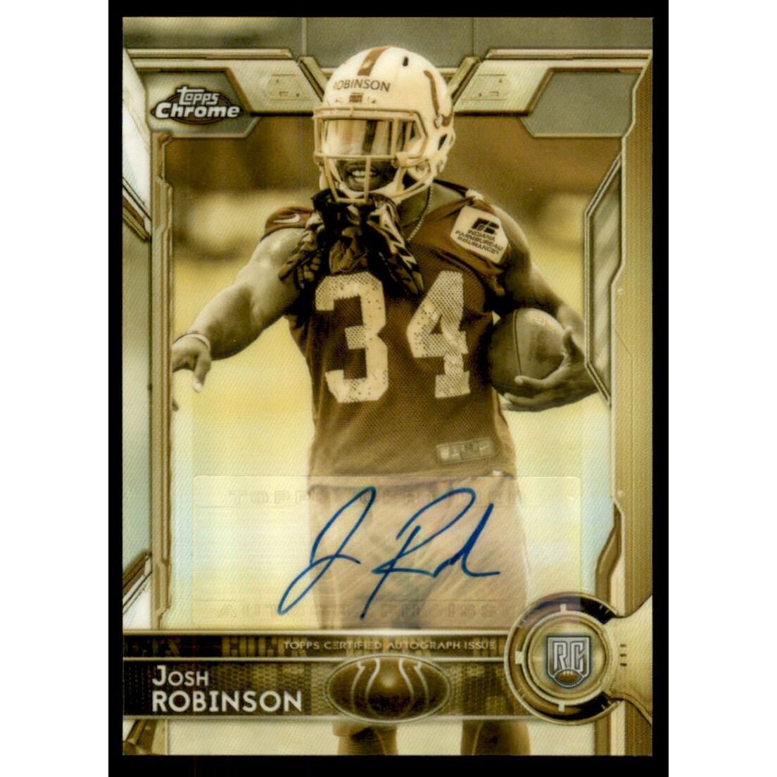 2015 Topps Chrome Rookie Autographs Hot Box Sepia Gold Refractors #198 Josh Robinson/100. rookie card picture