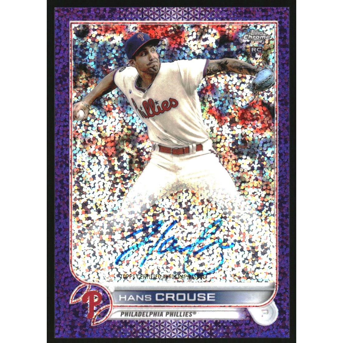2022 Topps Chrome Rookie Autographs Purple Speckle Refractors #RAHC Hans Crouse. rookie card picture