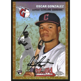 2023 Topps Chrome Platinum Anniversary Platinum Toile Cream Gold Refractors #83 Oscar Gonzalez