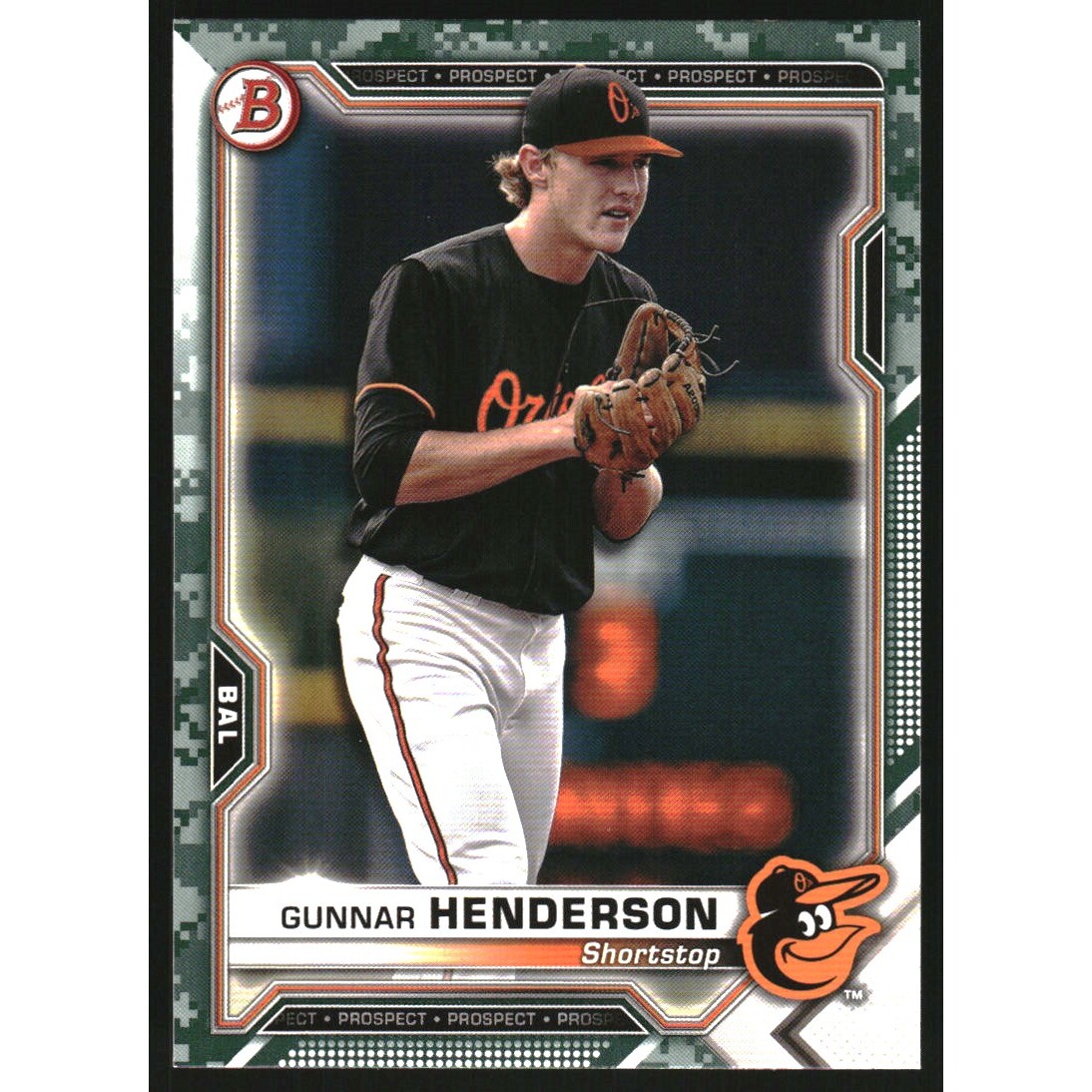 2021 Bowman Prospects Camo #BP49 Gunnar Henderson. rookie card picture