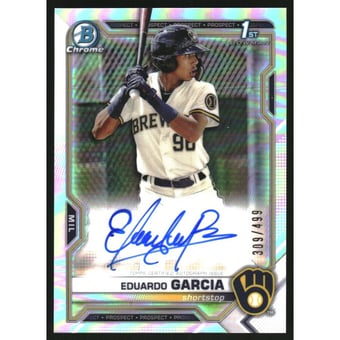 2021 Bowman Chrome Prospect Autographs Refractors #CPAEG Eduardo Garcia
