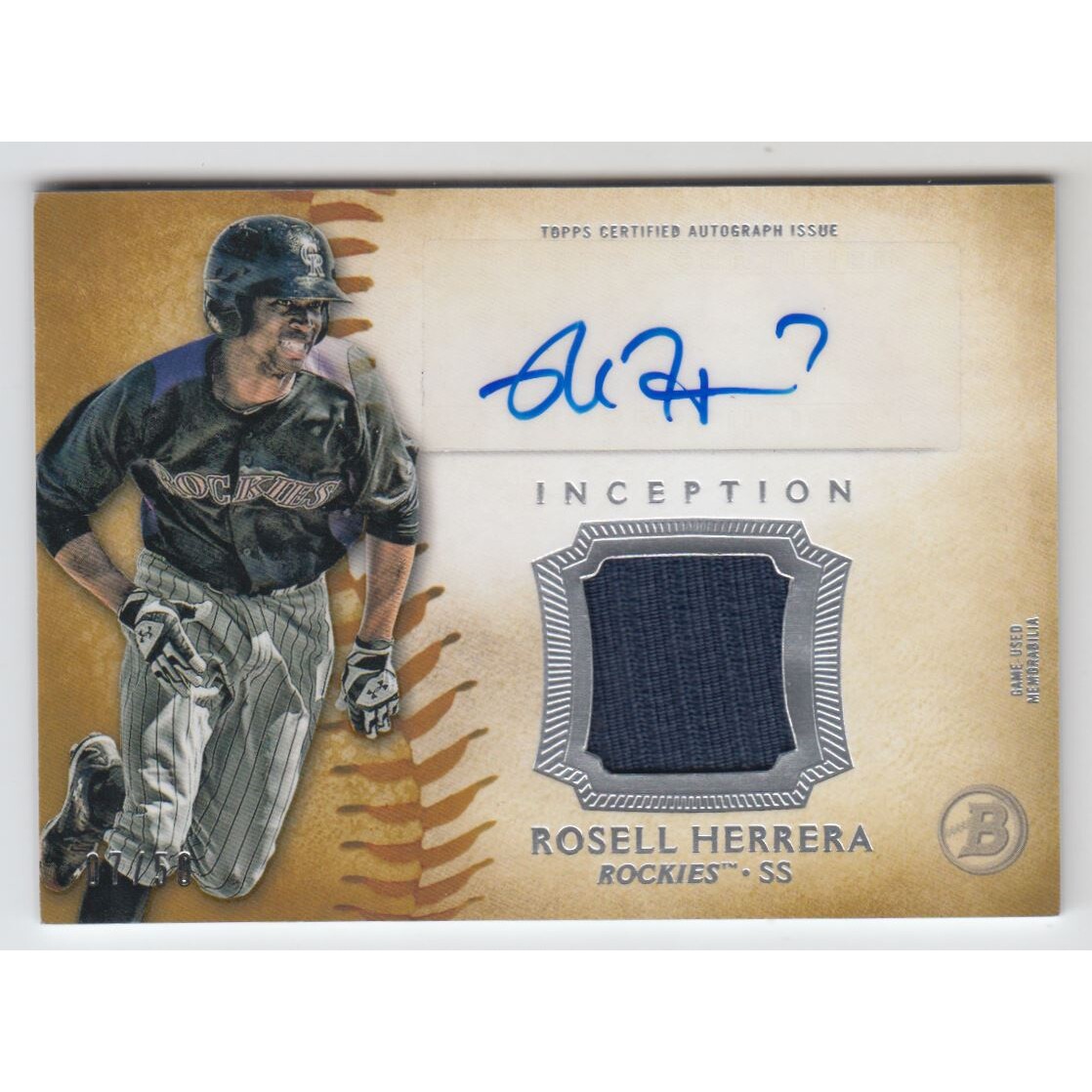 2015 Bowman Inception Relic Autographs Gold #IARRH Rosell Herrera. rookie card picture