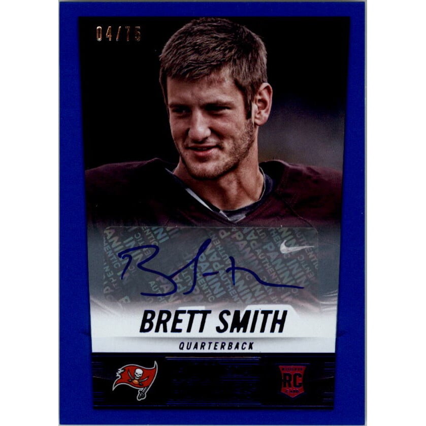 2014 Panini Hot Rookies Rookie Signatures Blue #344 Brett Smith/75. rookie card picture