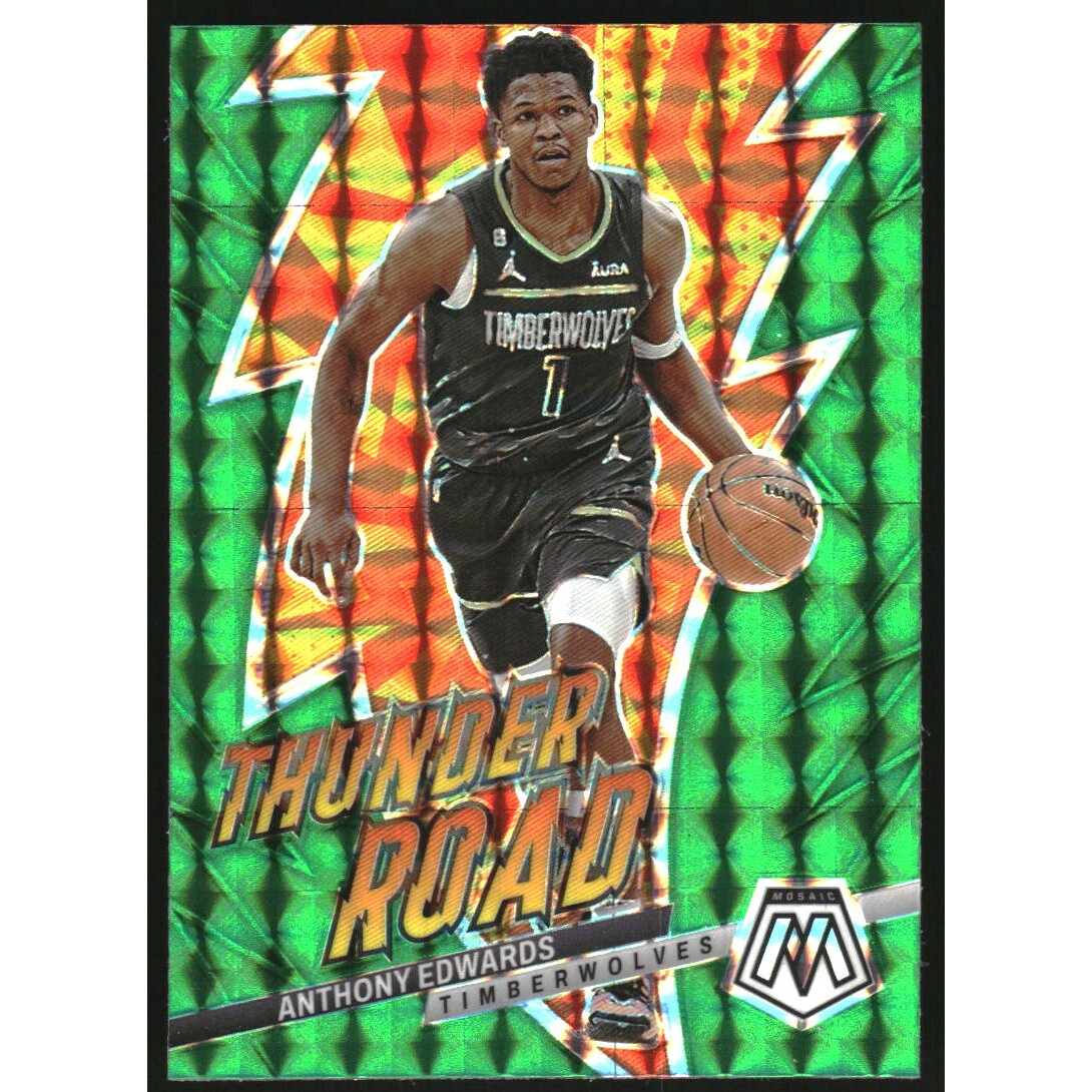 2022-23 Panini Mosaic Thunder Road Mosaic Green #15 Anthony Edwards 2022-23 Panini Mosaic Thunder Road Mosaic Green #15 Anthony Edwards
