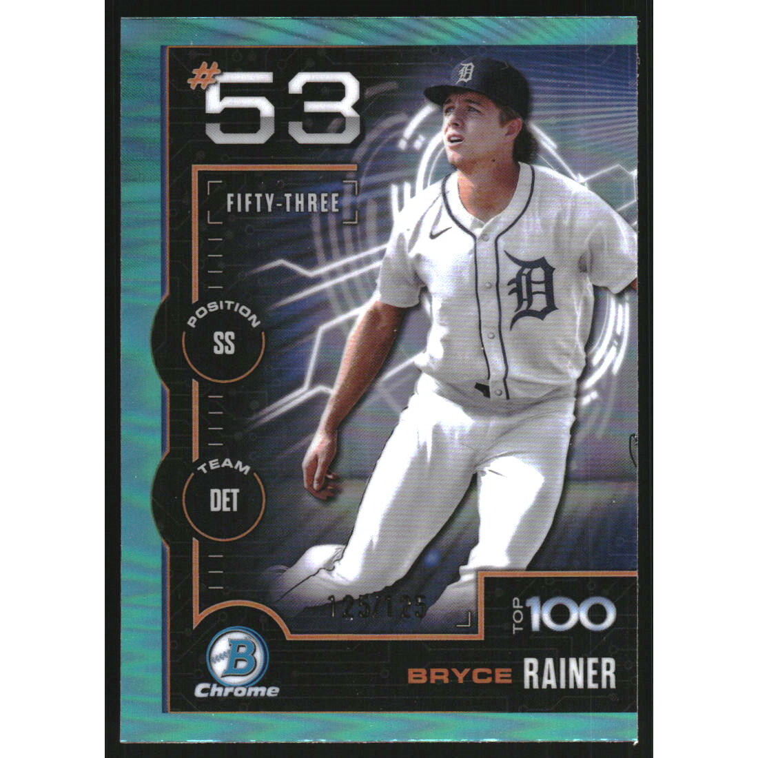 2025 Bowman Chrome Scouts Top 100 Aqua Refractors #BTP53 Bryce Rainer