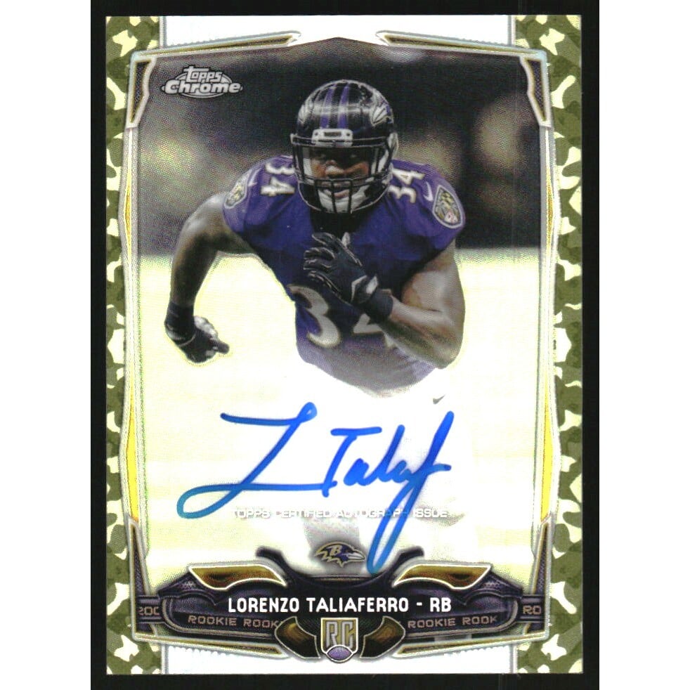 2014 Topps Chrome Mini Rookie Autographs Camo Refractors #221 Lorenzo Taliaferro. rookie card picture
