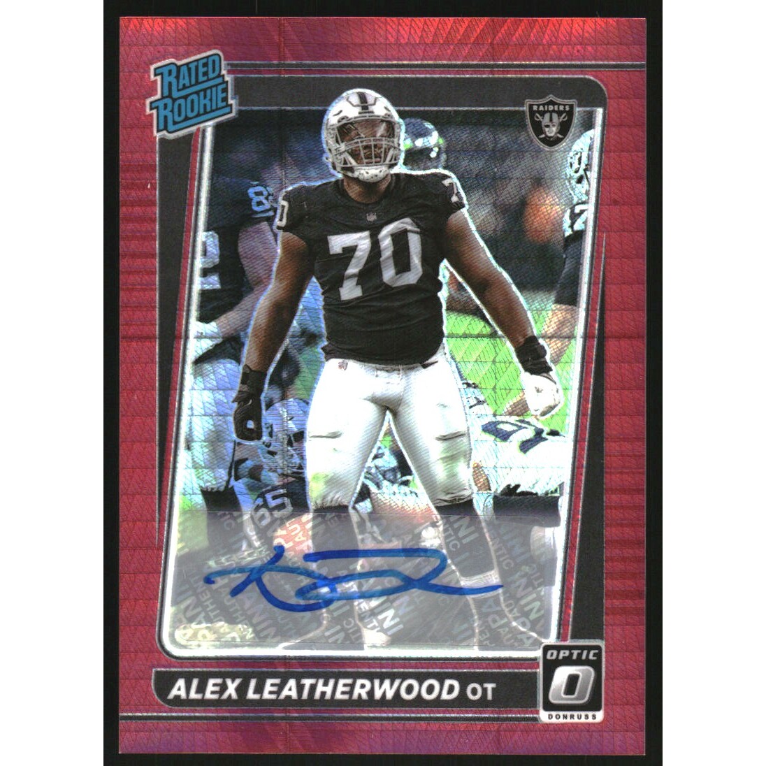 2021 Donruss Optic Rated Rookies Autographs Red Hyper #266 Alex Leatherwood. rookie card picture
