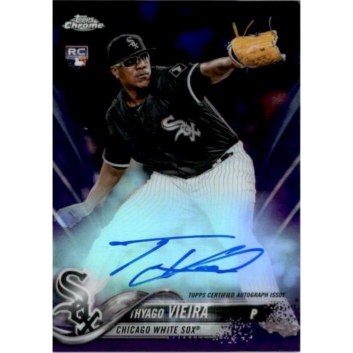 2018 Topps Chrome Rookie Autographs Purple Refractors #RATV Thyago Vieira. rookie card picture