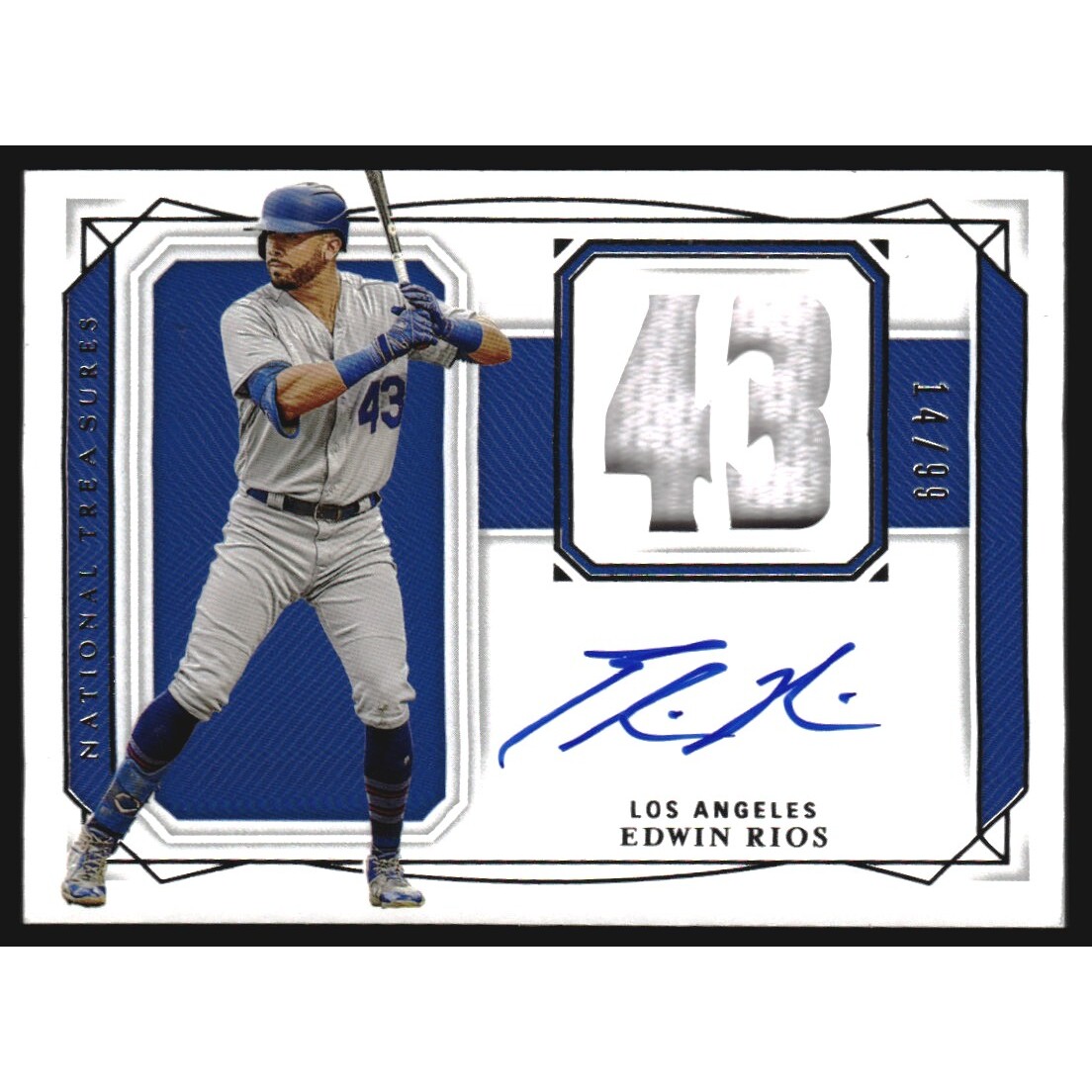2020 Panini National Treasures Signature Numbers #1 Edwin Rios/99. rookie card picture