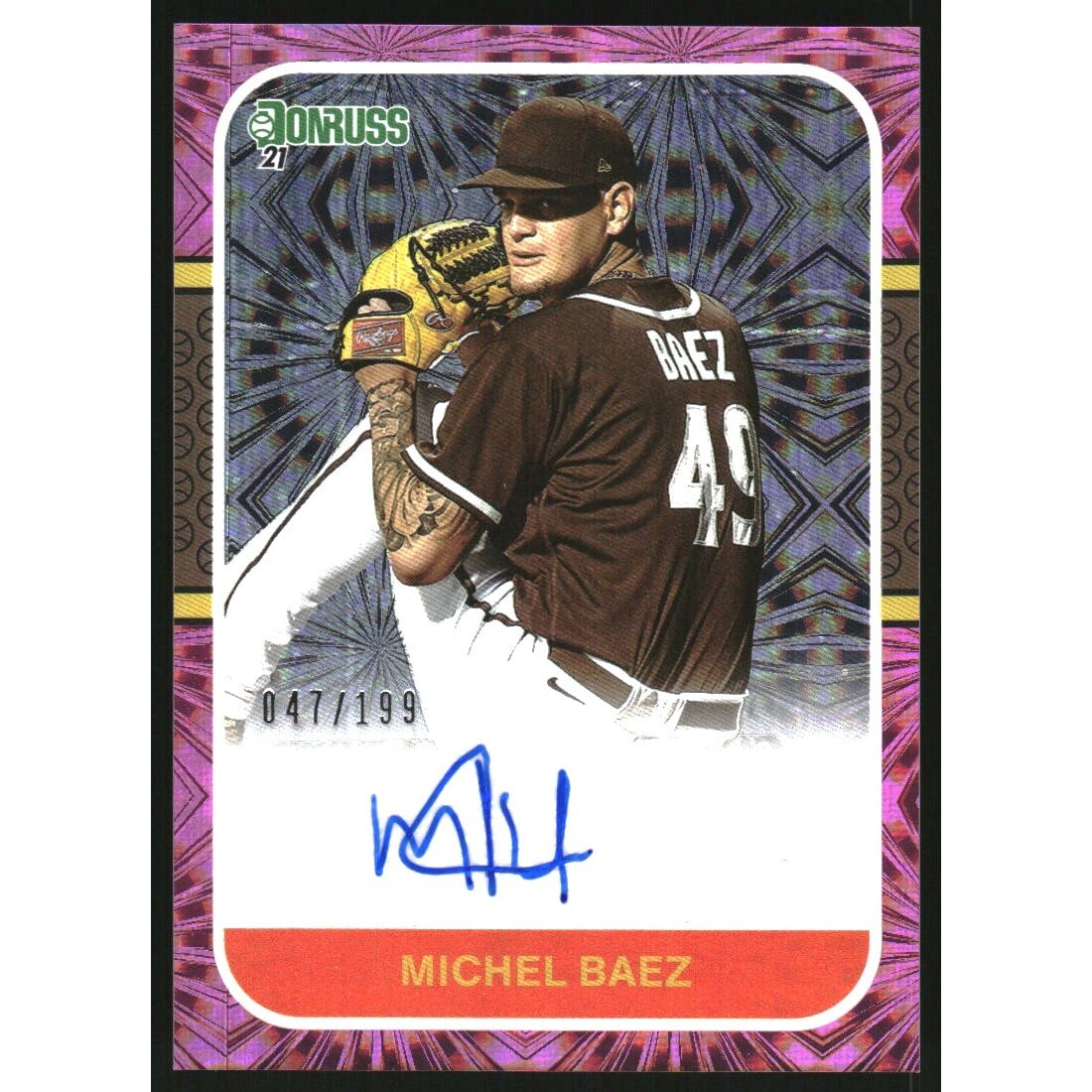 2021 Donruss Retro '87 Signatures Pink Fireworks #34 Michel Baez/199. rookie card picture