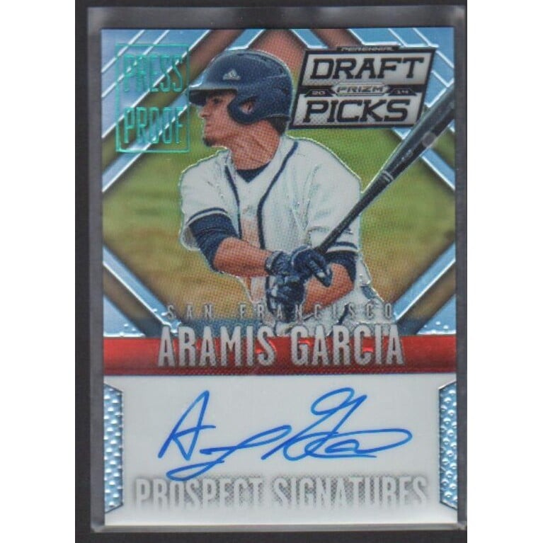 2014 Panini Prizm Perennial Draft Picks Prospect Signatures Prizms Press Proof #52 Aramis Garcia. rookie card picture