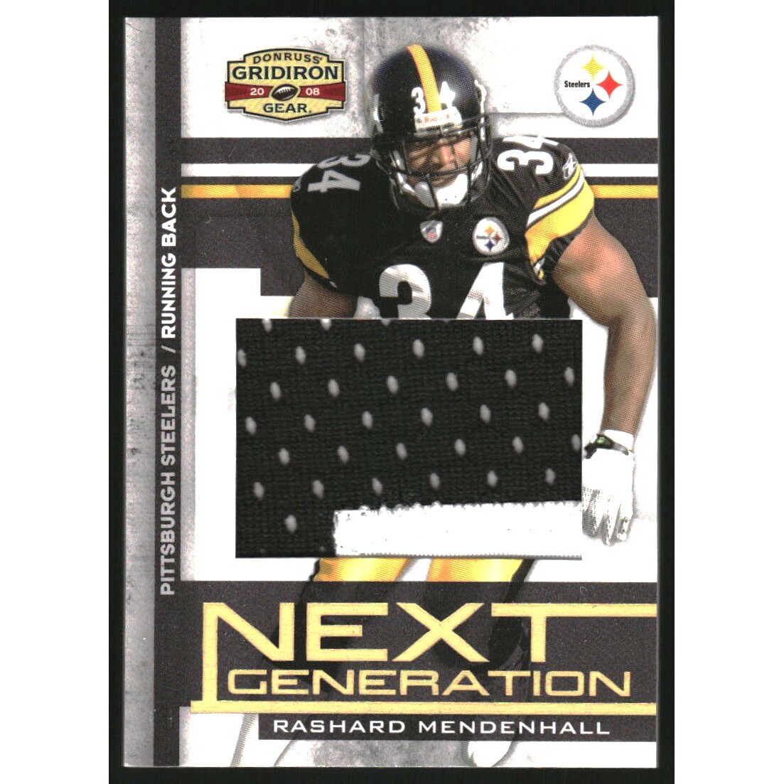 2008 Donruss Gridiron Gear Next Generation Jerseys Jumbo Swatch Prime #28 Rashard Mendenhall