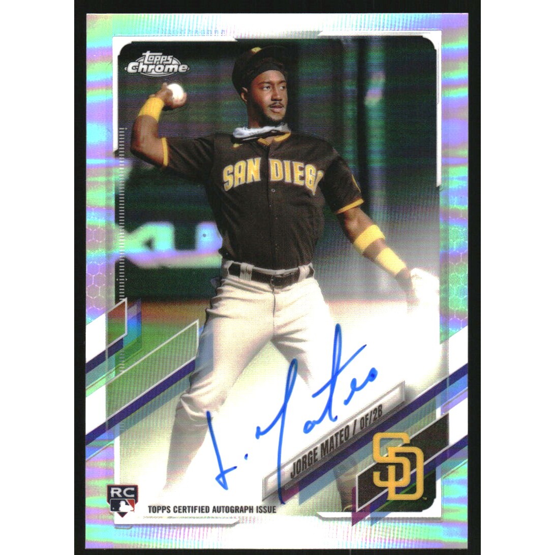 2021 Topps Chrome Rookie Autographs Refractors #RAJMA Jorge Mateo. rookie card picture