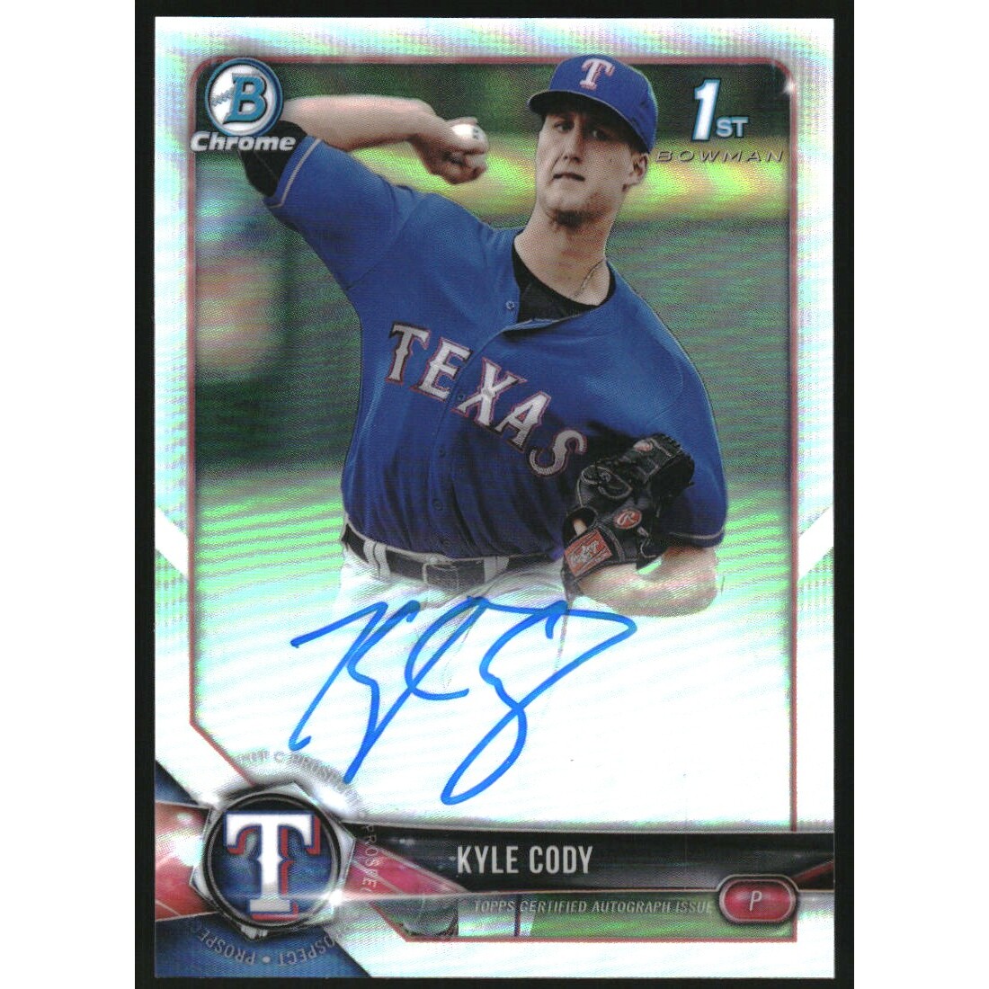 2018 Bowman Chrome Prospect Autographs Refractors #CPAKC Kyle Cody. rookie card picture