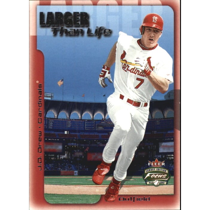 2002 Fleer Focus JE Larger than Life #17 J.D. Drew. rookie card picture