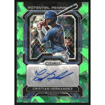 2023 Panini Prizm Potential Penmanship Prizms Green Ice #16 Cristian Hernandez