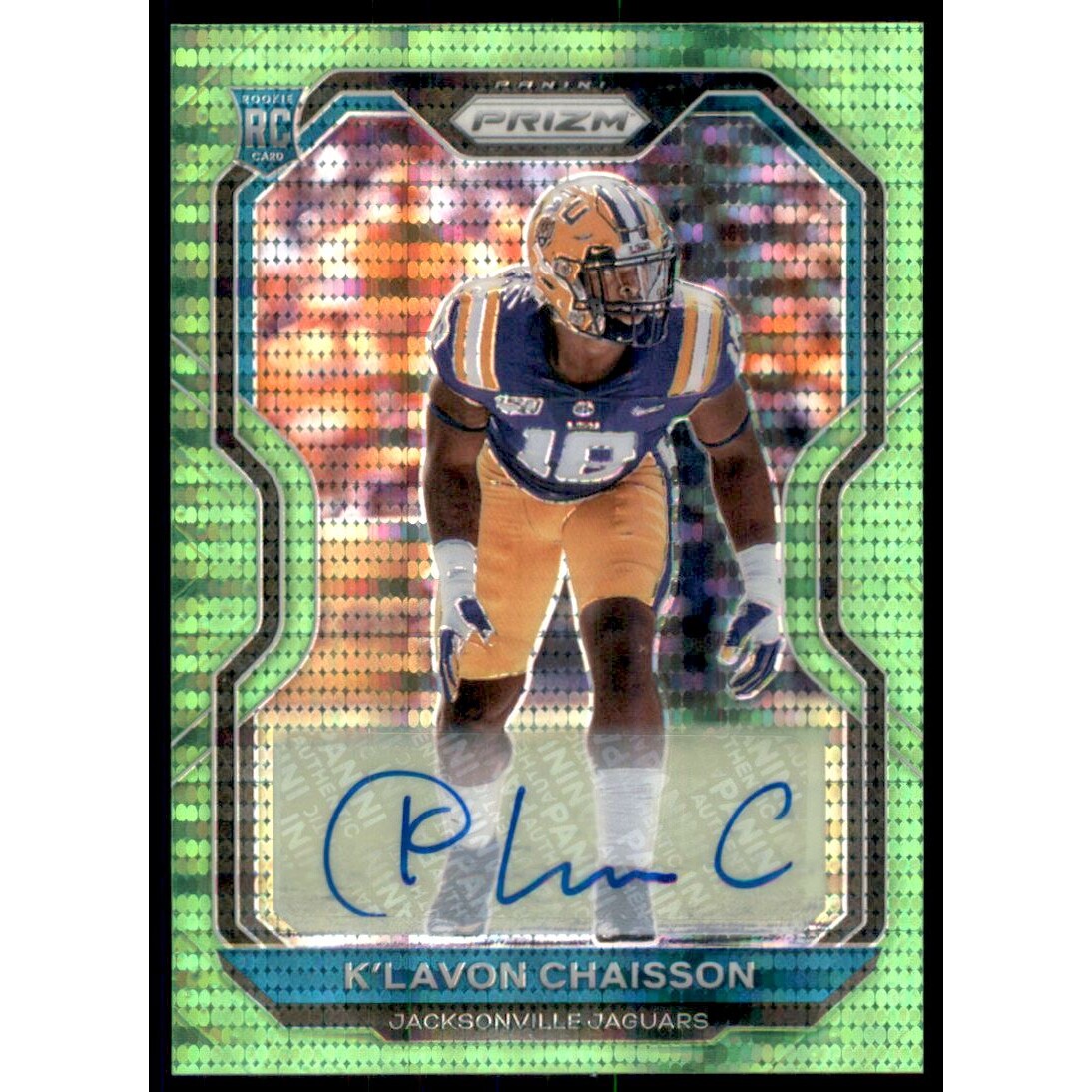 2020 Panini Prizm Rookie Autographs Prizms Neon Green Pulsar #352 K'Lavon Chaisson