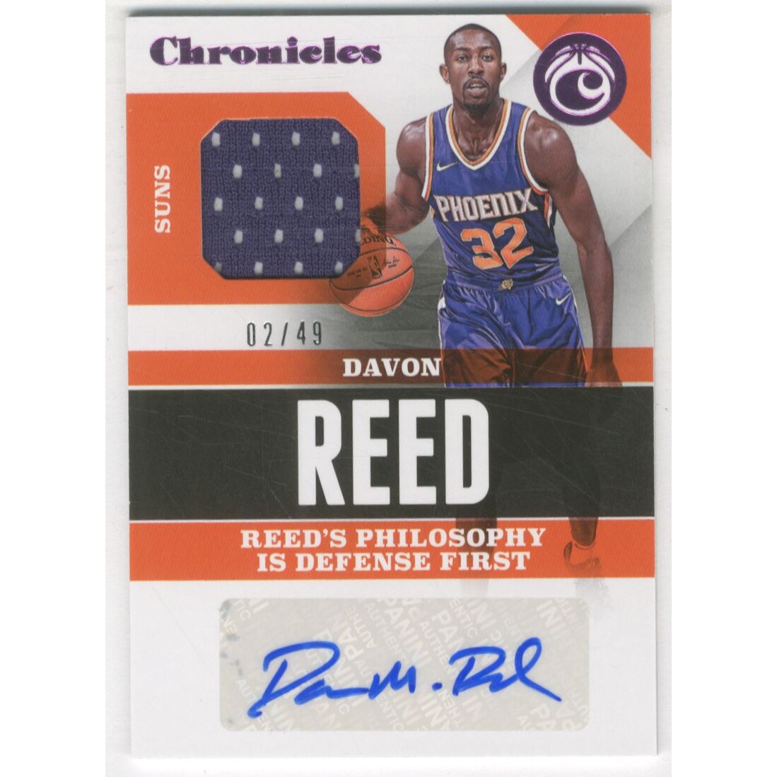 2017-18 Panini Chronicles Signature Swatches Pink #22 Davon Reed