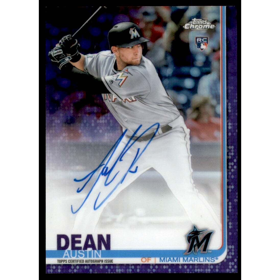 2019 Topps Chrome Rookie Autographs Purple Refractors #RAAD Austin Dean. rookie card picture