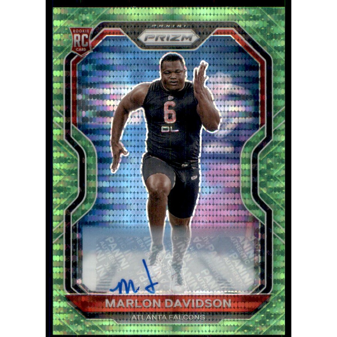 2020 Panini Prizm Rookie Autographs Prizms Neon Green Pulsar #347 Marlon Davidson. rookie card picture