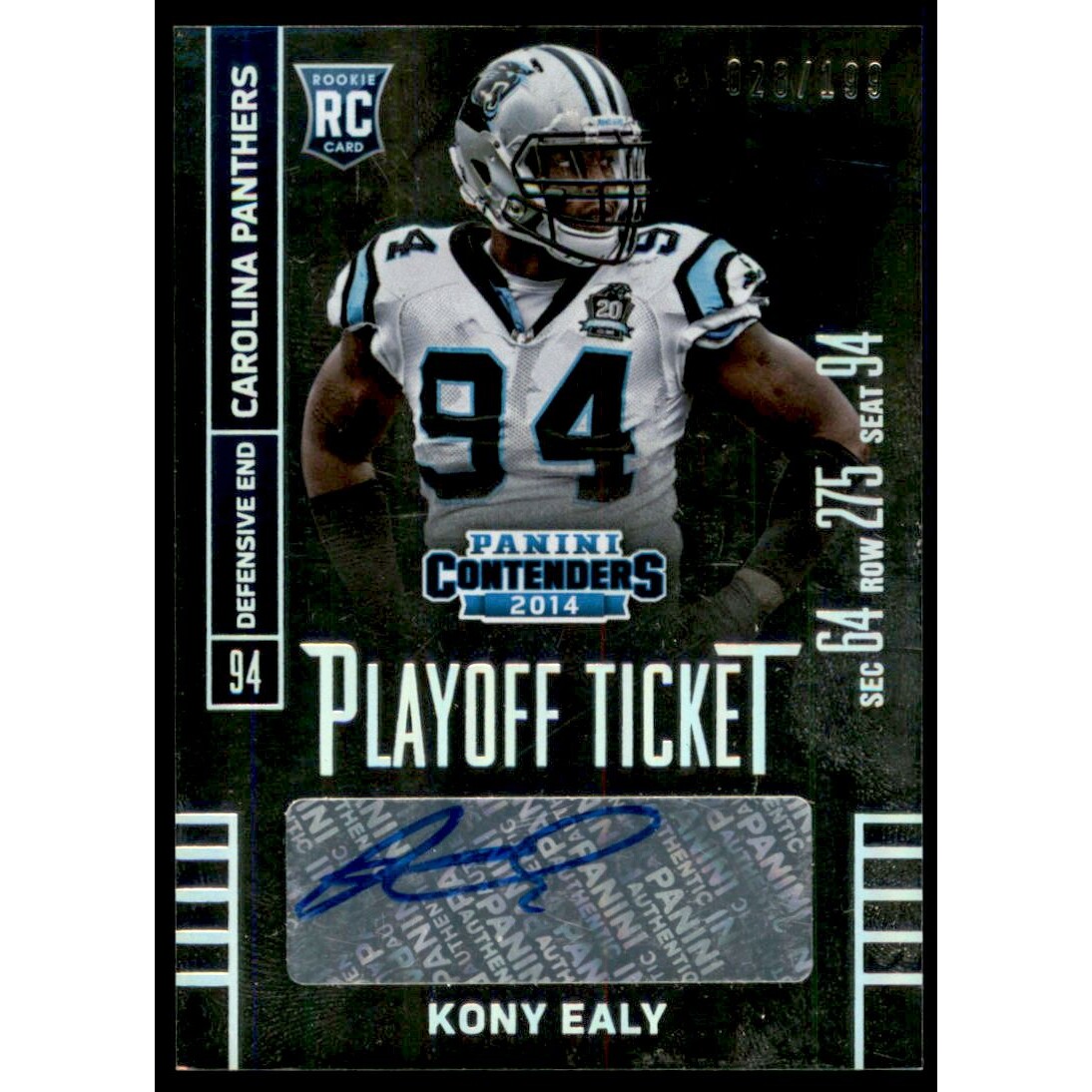 2014 Panini Contenders Playoff Ticket #149A Kony Ealy AU. rookie card picture