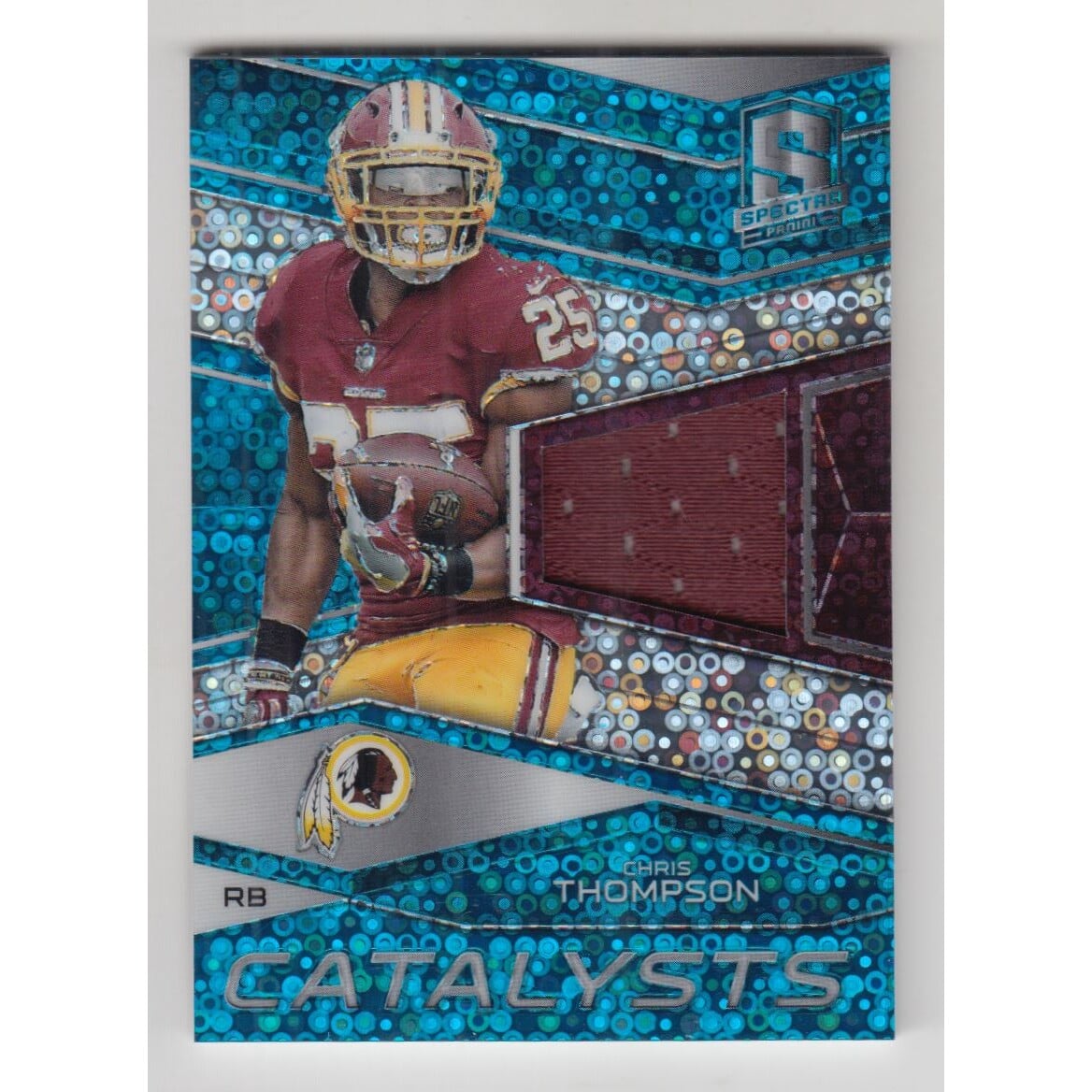2018 Panini Spectra Catalysts Jerseys Neon Blue #1 Chris Thompson/99. rookie card picture