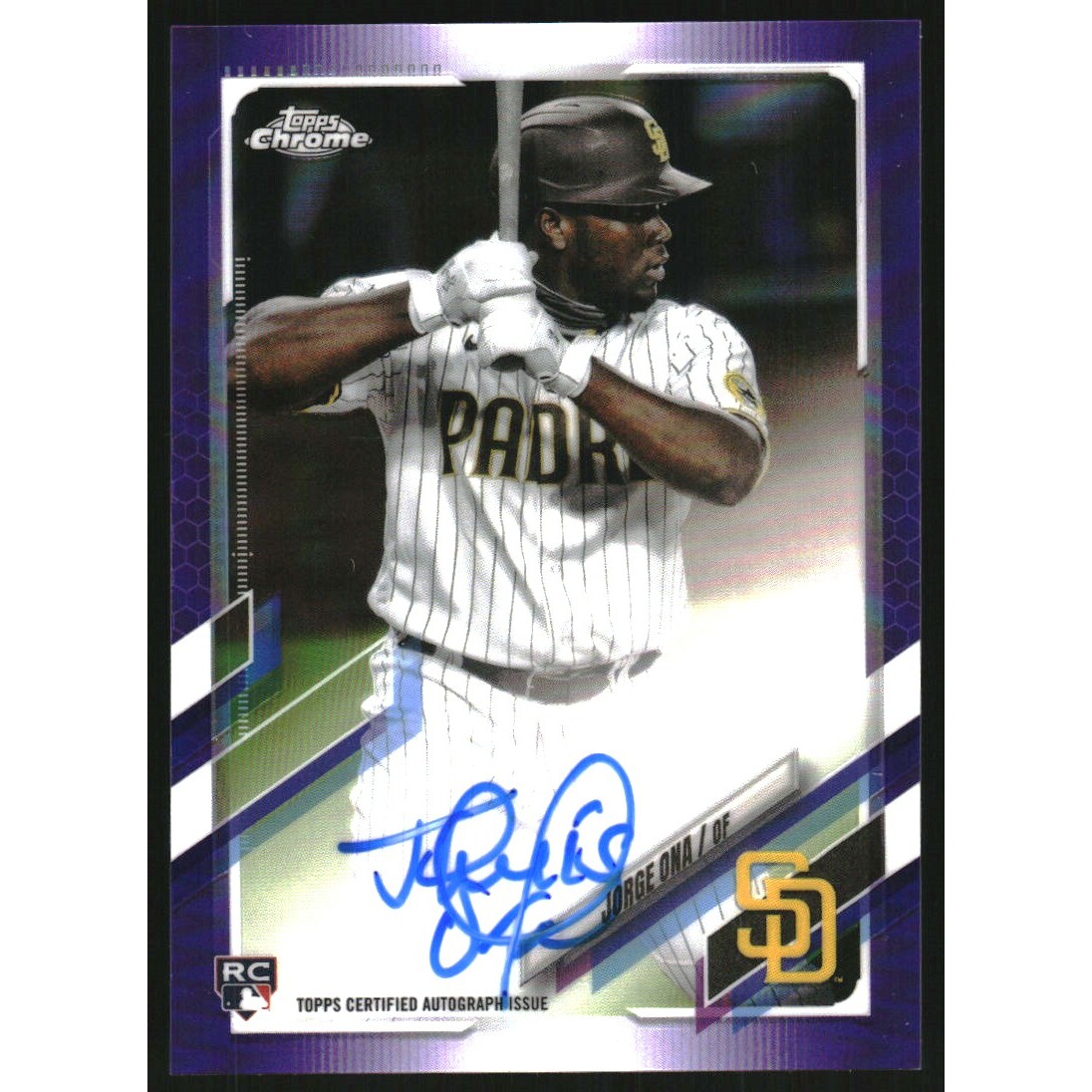 2021 Topps Chrome Rookie Autographs Purple Refractors #RAJON Jorge Ona. rookie card picture