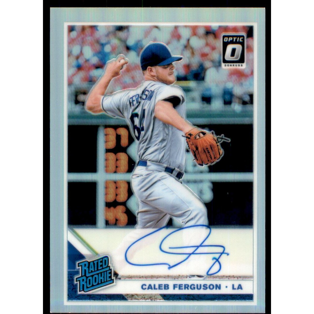 2019 Donruss Optic Rated Rookies Signatures Holo #46 Caleb Ferguson. rookie card picture