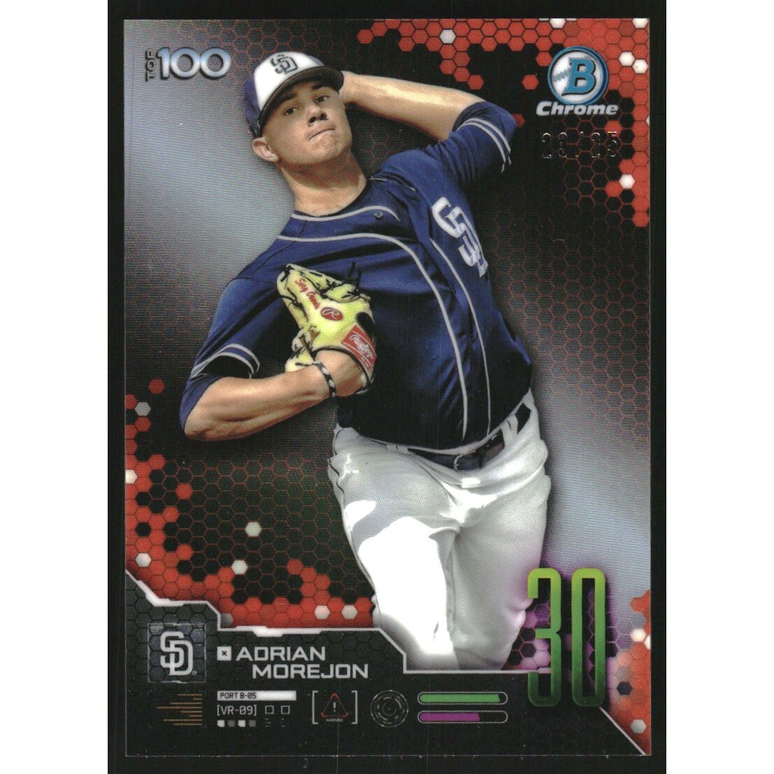 2019 Bowman Chrome Scouts Top 100 Orange Refractors #BTP30 Adrian Morejon. rookie card picture