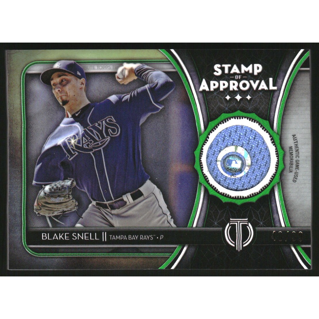 2020 Topps Tribute Stamp of Approval Relics Green #SOABS Blake Snell 2020 Topps Tribute Stamp of Approval Relics Green #SOABS Blake Snell